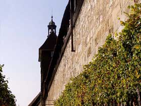 Blick auf die Hochwacht und den Seilergang von außerhalb der Burgmauern